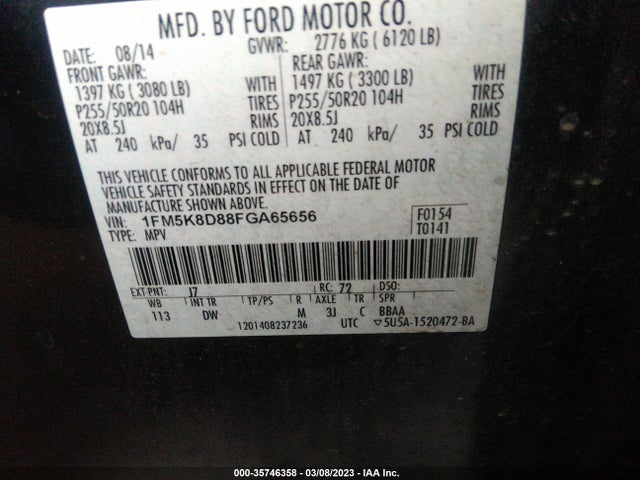 2015 Ford Explorer, VIN: 1FM5K8D88FGA65656