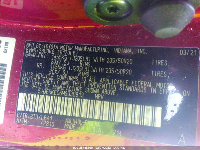 Toyota Sienna 2021 5TDERKEC6MS030813 Image 11