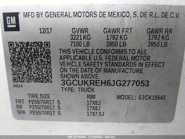 2018 Chevrolet Silverado 1500, VIN: 3GCUKREH6JG277053