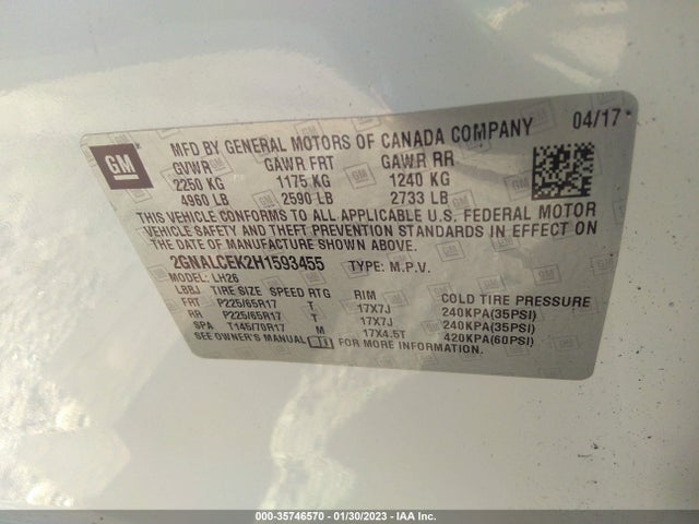 Chevrolet EQUINOX LT 2017 2GNALCEK2H1593455 Image 9