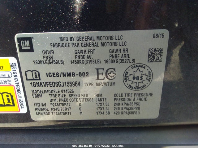 Chevrolet Traverse Ls 2016 1GNKVFED6GJ155964 Image 10