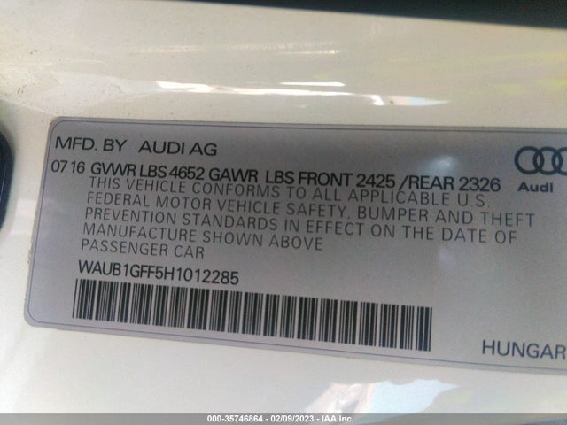 2017 Audi S3, VIN: WAUB1GFF5H1012285