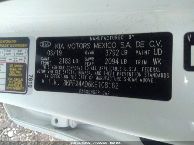 2019 Kia Forte, VIN: 3KPF24AD6KE108162