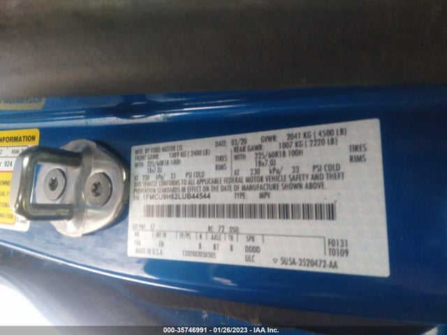 2020 FORD ESCAPE SEL VIN: 1FMCU9H62LUB44544