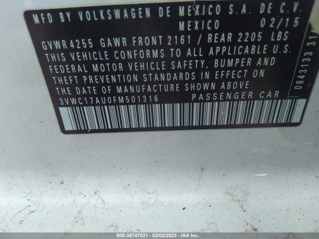 3VWC17AU0FM501316 Volkswagen Golf Sportwagen Tsi S