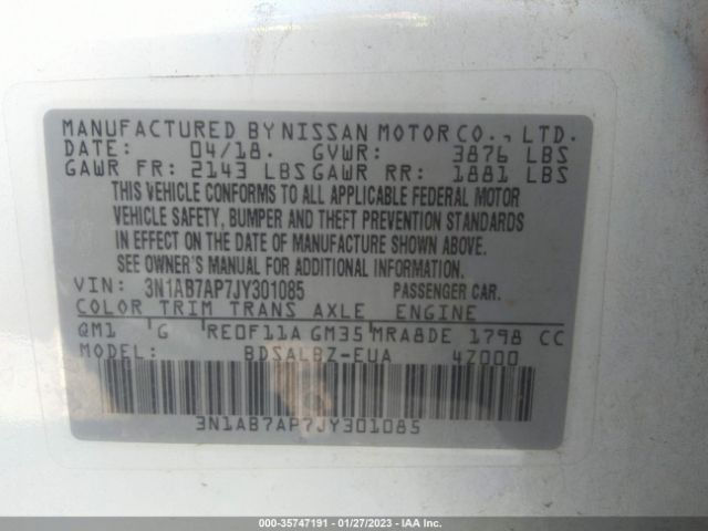 3N1AB7AP7JY301085 Nissan SENTRA S