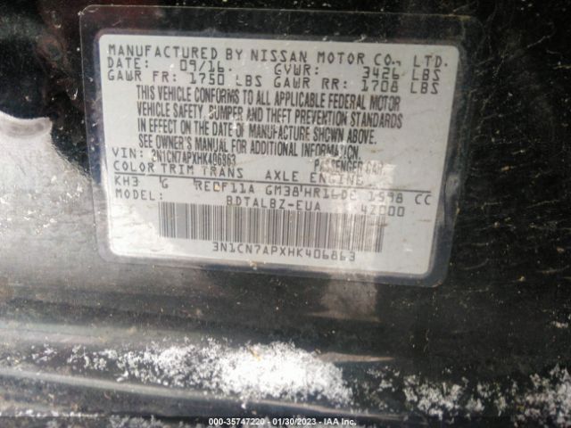 3N1CN7APXHK406863 Nissan Versa Sedan S/s Plus/sl/sv