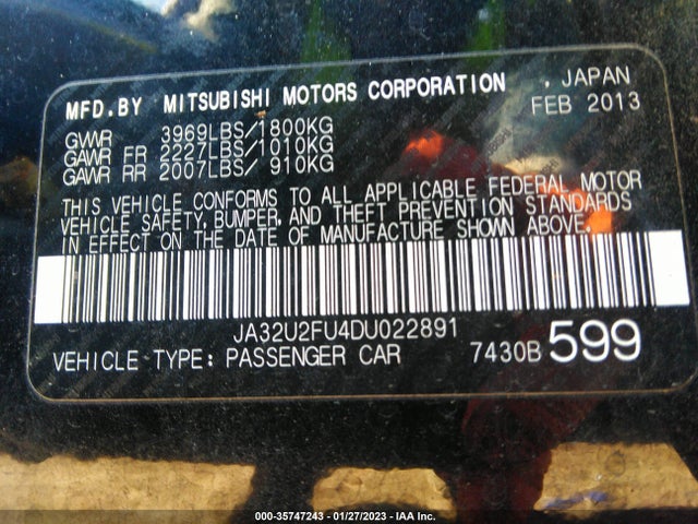 JA32U2FU4DU022891 Mitsubishi LANCER ES