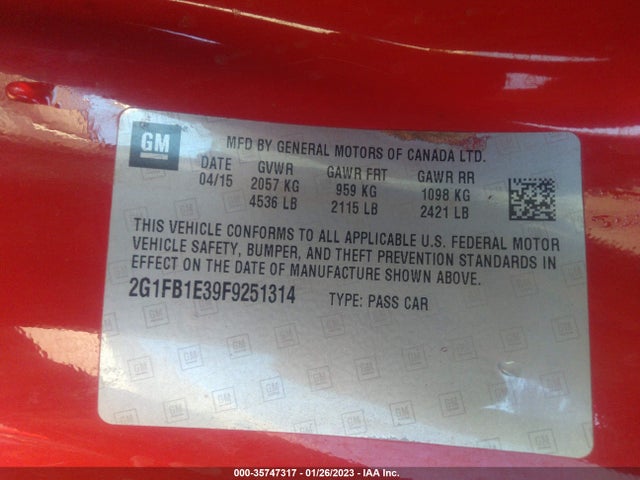 Chevrolet Camaro 2ls 2015 2G1FB1E39F9251314 Image 9