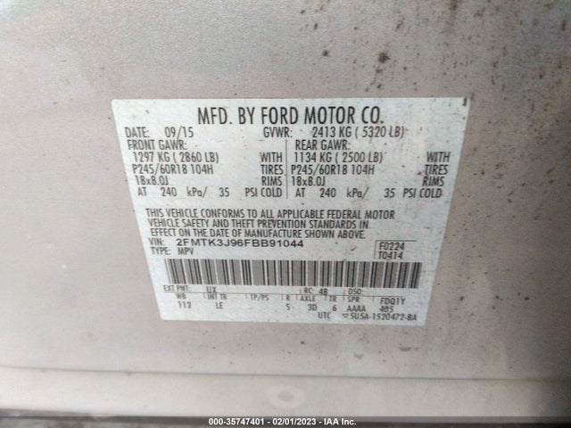 2015 Ford Edge, VIN: 2FMTK3J96FBB91044