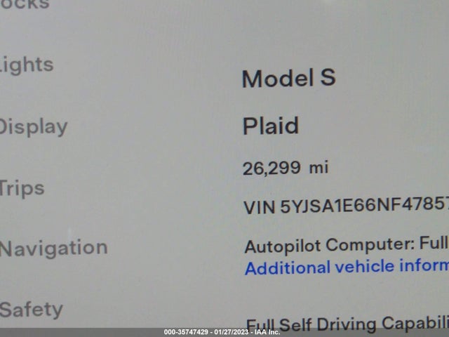 Tesla Model S Plaid 2022 5YJSA1E66NF478571 Image 8