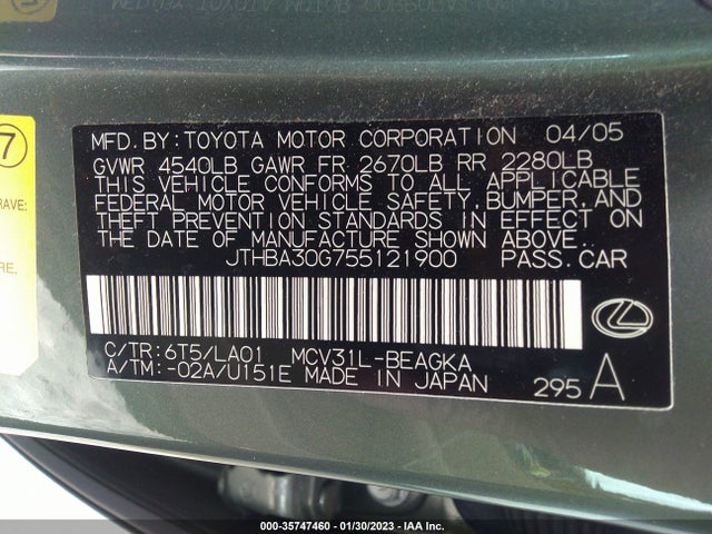 Lexus ES 330 2005 JTHBA30G755121900 Image 10