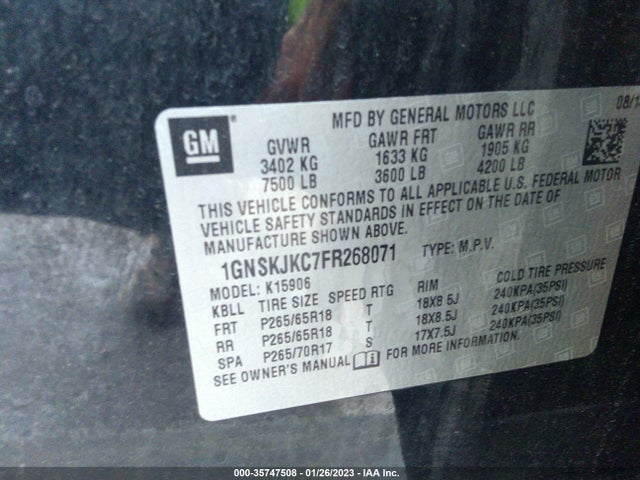 Chevrolet Suburban Lt 2015 1GNSKJKC7FR268071 Image 10