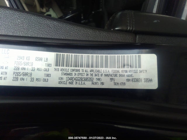2011 DODGE DURANGO CREW VIN: 1D4RE4GG2BC685352