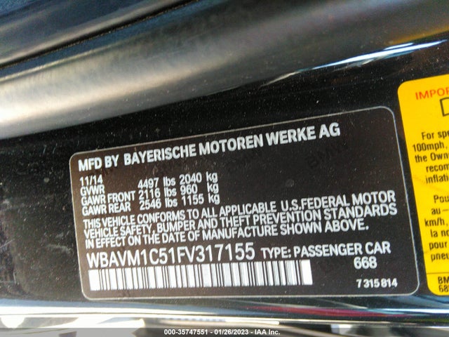 2015 BMW X1, VIN: WBAVM1C51FV317155
