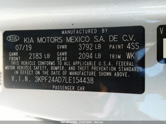 3KPF24AD7LE154438 KIA Forte Lxs