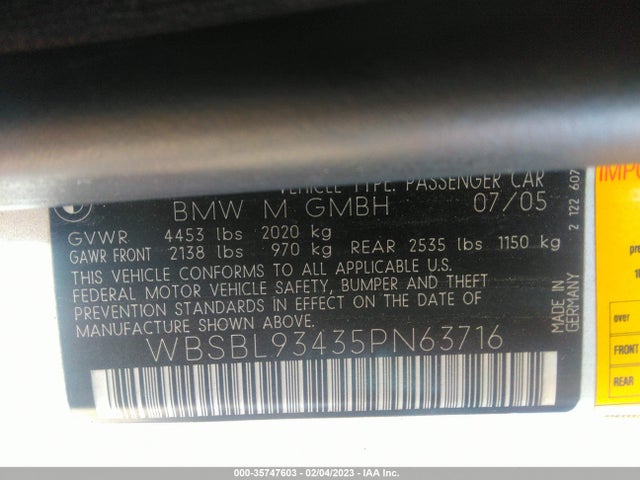 BMW 3 Series M3 2005 WBSBL93435PN63716 Image 10