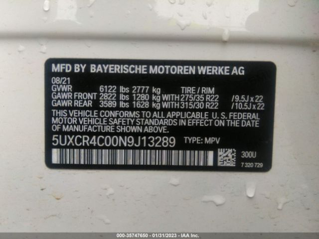 5UXCR4C00N9J13289 BMW X5 Sdrive40i