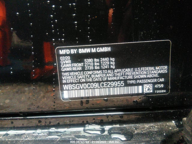 2020 BMW M8, VIN: WBSGV0C09LCE29955