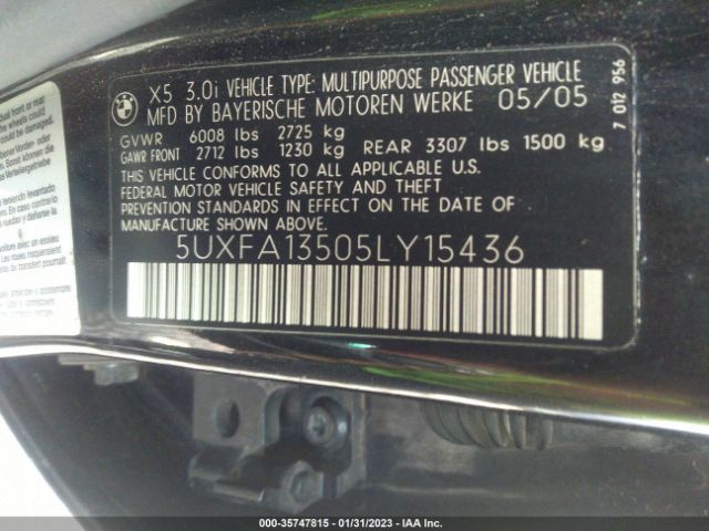 5UXFA13505LY15436 BMW X5 3.0I