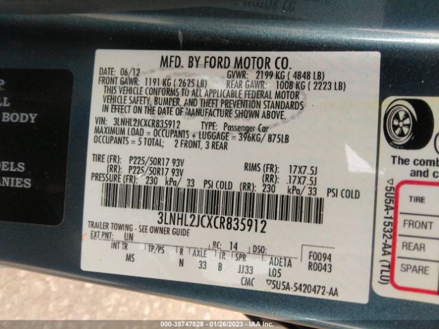 3LNHL2JCXCR835912 Lincoln MKZ