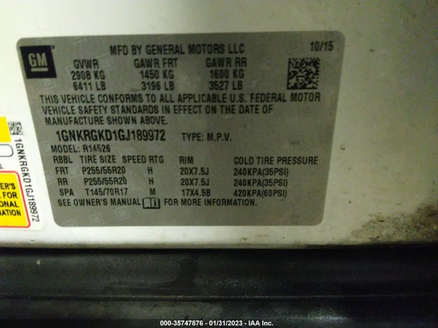 2016 Chevrolet Traverse, VIN: 1GNKRGKD1GJ189972