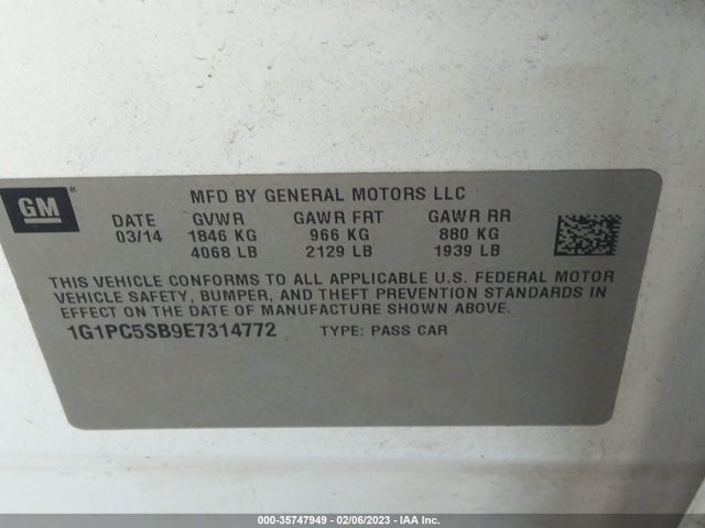 Chevrolet Cruze 1lt 2014 1G1PC5SB9E7314772 Image 9