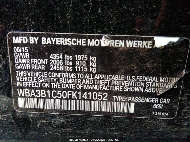 2015 BMW 3 Series, VIN: WBA3B1C50FK141052