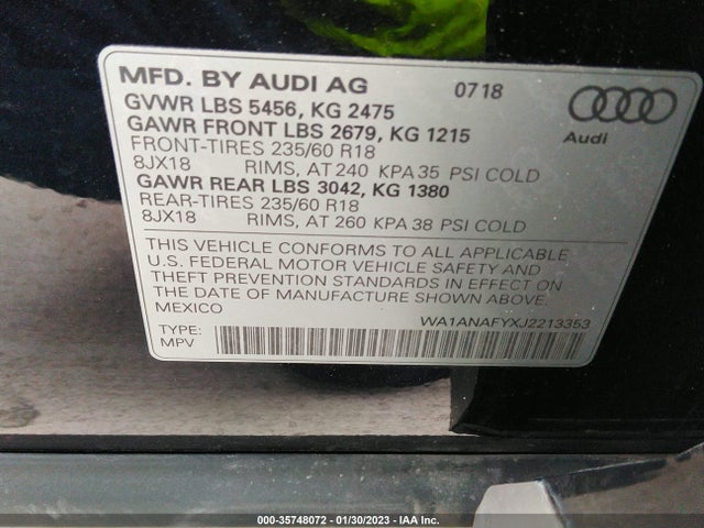 WA1ANAFYXJ2213353 Audi Q5 Premium/tech Premium