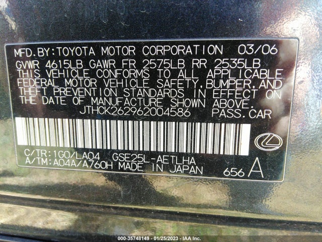 JTHCK262962004586 Lexus Is 250 Auto