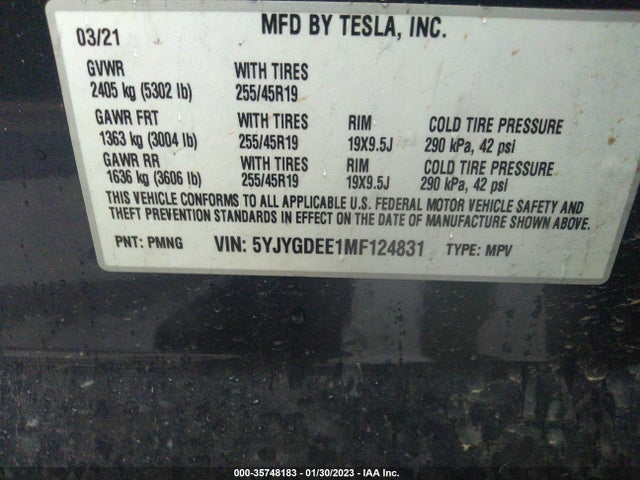 Tesla Model Y Long Range 2021 5YJYGDEE1MF124831 Image 9
