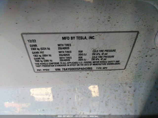 2023 Tesla Model Y, VIN: 7SAYGDEE5PA043965