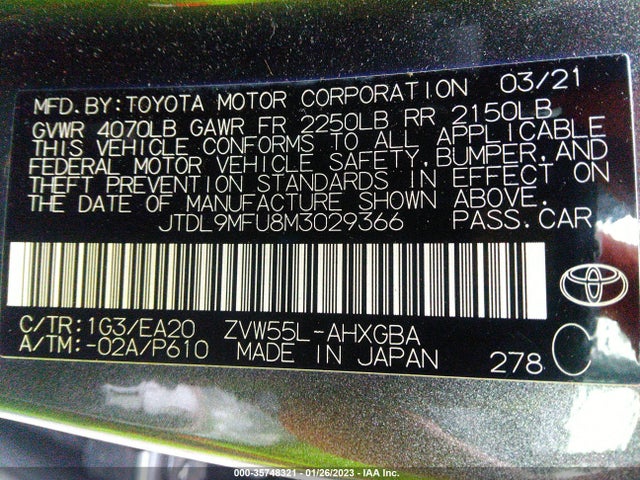 2021 TOYOTA PRIUS LE/XLE VIN: JTDL9MFU8M3029366