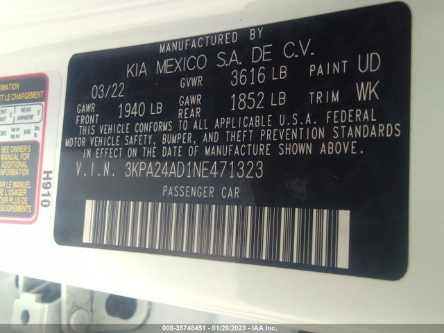 2022 Kia Rio, VIN: 3KPA24AD1NE471323