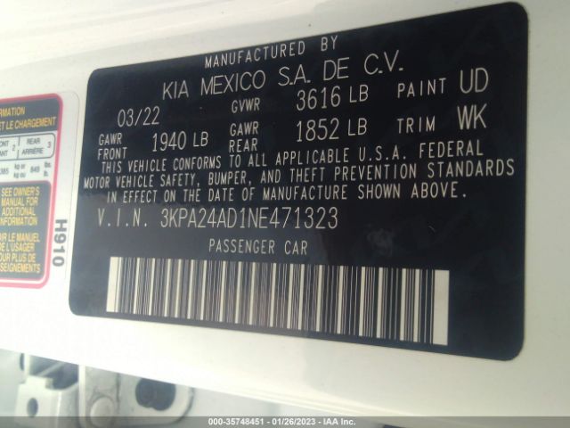 3KPA24AD1NE471323 KIA RIO LX