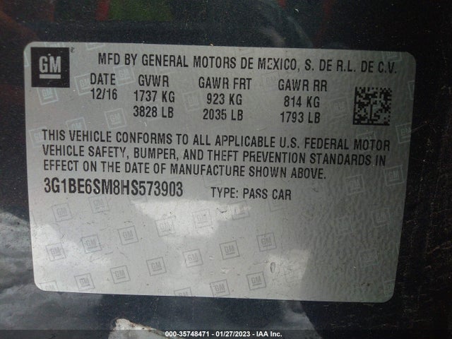 Chevrolet CRUZE LT 2017 3G1BE6SM8HS573903 Image 9
