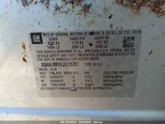 3GKALMEVXJL315761 GMC Terrain Sle