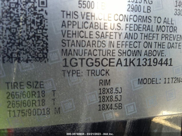 2019 GMC CANYON 2WD SLE VIN: 1GTG5CEA1K1319441