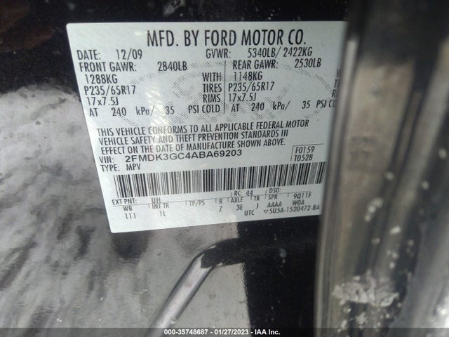 2010 FORD EDGE SE VIN: 2FMDK3GC4ABA69203