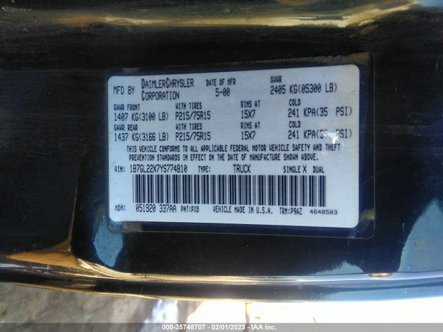 Dodge Dakota Base/sport/slt 2000 1B7GL22X7YS774810 Image 10