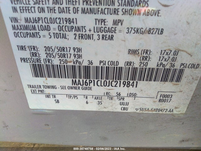 2018 Ford Ecosport, VIN: MAJ6P1CL0JC219841