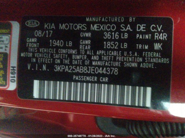 3KPA25AB8JE044378 KIA Rio 5-door S