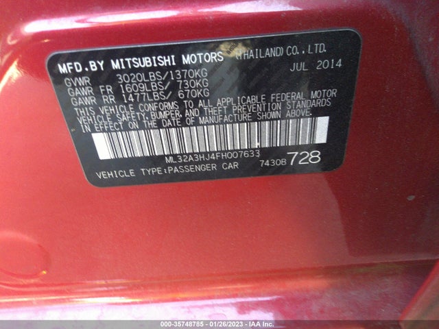 ML32A3HJ4FH007633 Mitsubishi Mirage De/rf