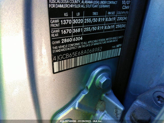 2008 MERCEDES-BENZ R-CLASS 3.5L VIN: 4JGCB65E68A068982