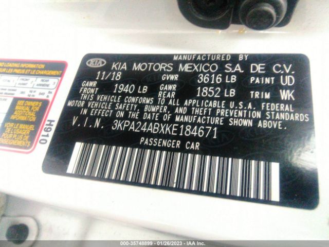 3KPA24ABXKE184671 KIA RIO LX