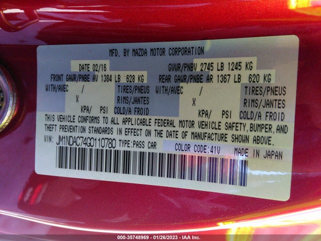 2016 Mazda MX-5 Miata, VIN: JM1NDAC74G0110780