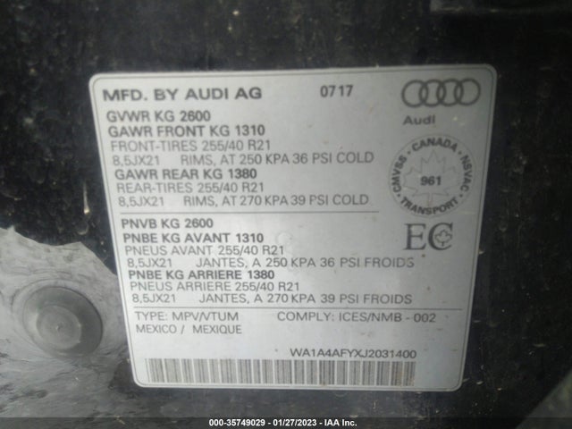 2018 Audi SQ5, VIN: WA1A4AFYXJ2031400