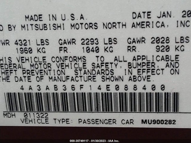 4A3AB36F14E088400 Mitsubishi Galant