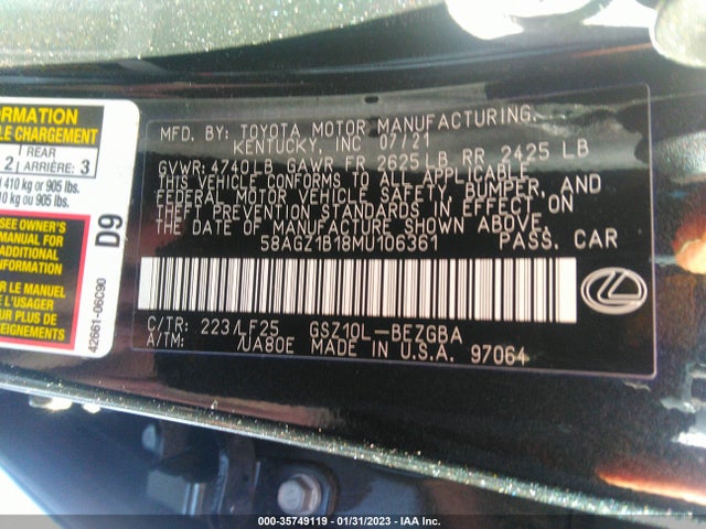 58AGZ1B18MU106361 Lexus Es Es 350 F Sport