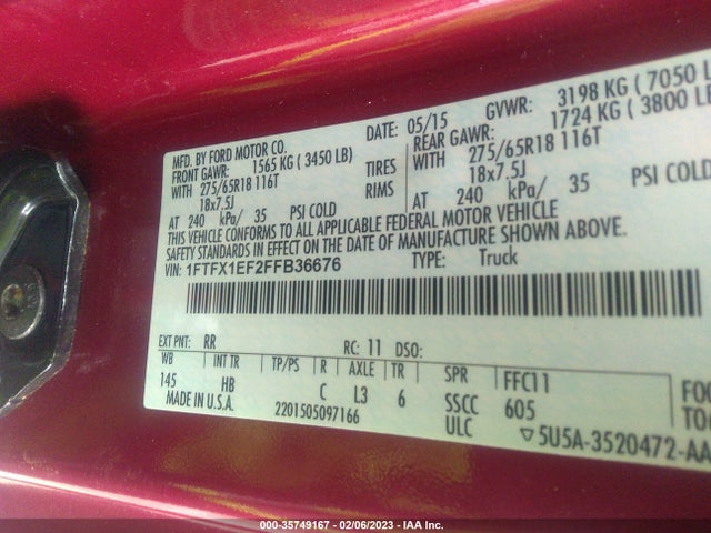 2015 Ford F-150, VIN: 1FTFX1EF2FFB36676